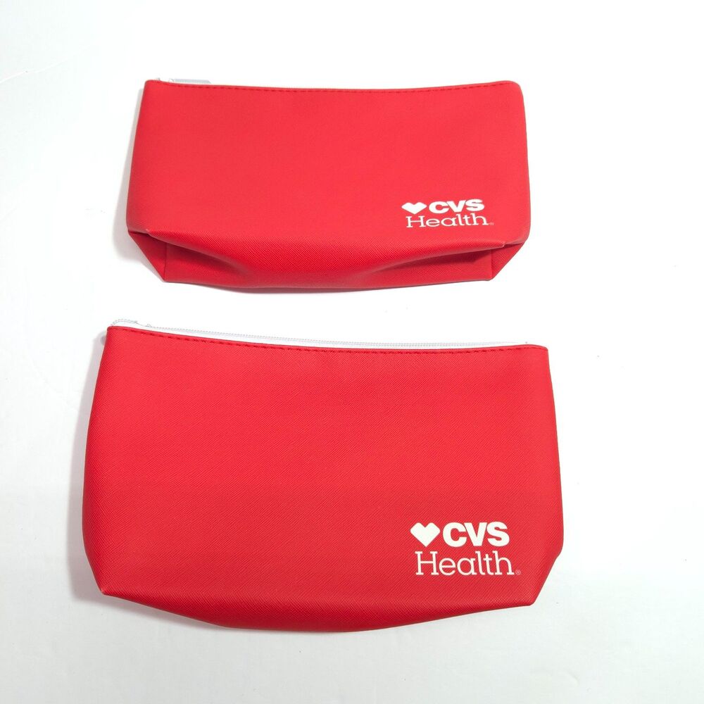 CVS Health Red Cosmetic Bag Set Lot of 2 Zipper Travel Makeup Pouch Toiletry Bag